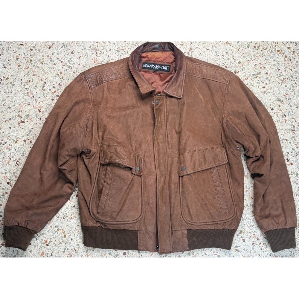 Wear Me out Men's Vintage Full Zip Brown Aviation Bomber Jacket Size 42